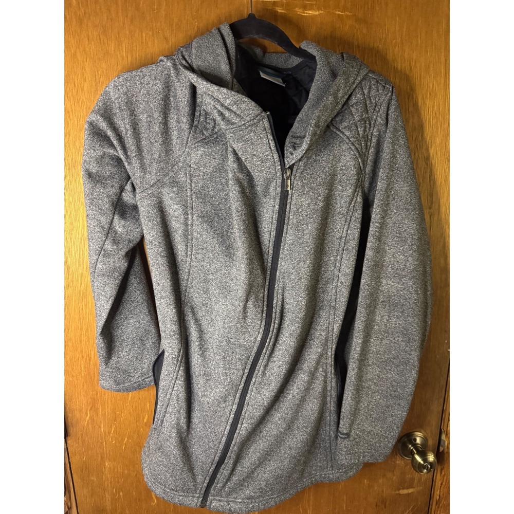 Columbia Womens Heather Grey Full Zip Hooded Jacket Quilted Shoulder Size XL
